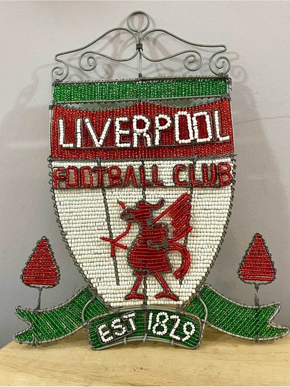 Beaded Liverpool Football Club‎ EST 1829 FC Crest Wall Hanging Wire Art Beadwork